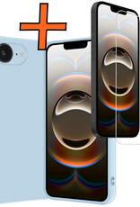 Nomfy Nomfy iPhone 16E Hoesje Siliconen Met Screenprotector Met Dichte Notch - Lichtblauw