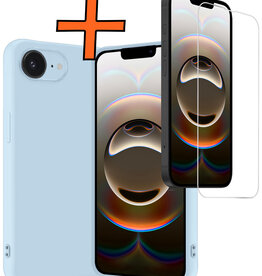 Nomfy Nomfy iPhone 16E Hoesje Siliconen Met Screenprotector Met Dichte Notch - Lichtblauw