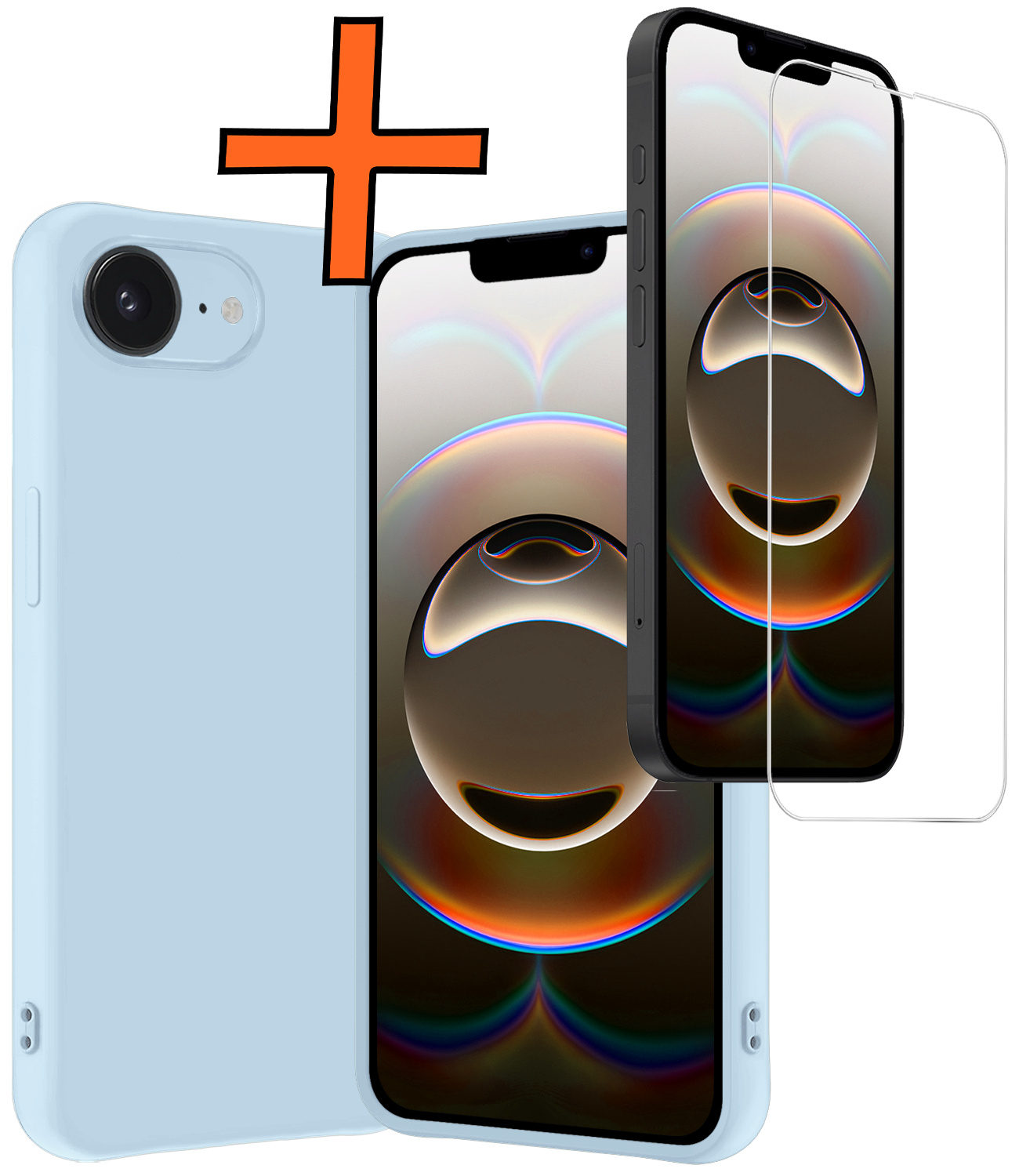 Nomfy Nomfy iPhone 16E Hoesje Siliconen Met Screenprotector Met Dichte Notch - Lichtblauw