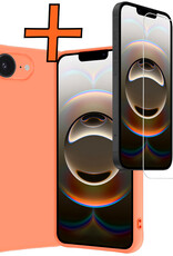 Nomfy Nomfy iPhone 16E Hoesje Siliconen Met Screenprotector Met Dichte Notch - Perzik