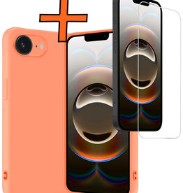 Nomfy Nomfy iPhone 16E Hoesje Siliconen Met Screenprotector Met Dichte Notch - Perzik
