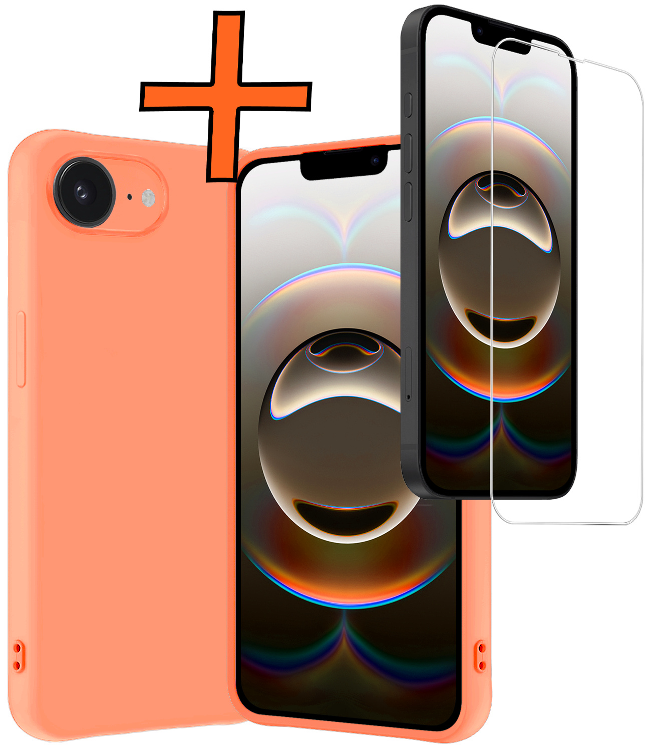 Nomfy Nomfy iPhone 16E Hoesje Siliconen Met Screenprotector Met Dichte Notch - Perzik