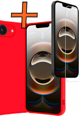 Nomfy Nomfy iPhone 16E Hoesje Siliconen Met Screenprotector Met Dichte Notch - Rood