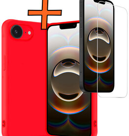 Nomfy Nomfy iPhone 16E Hoesje Siliconen Met Screenprotector Met Dichte Notch - Rood