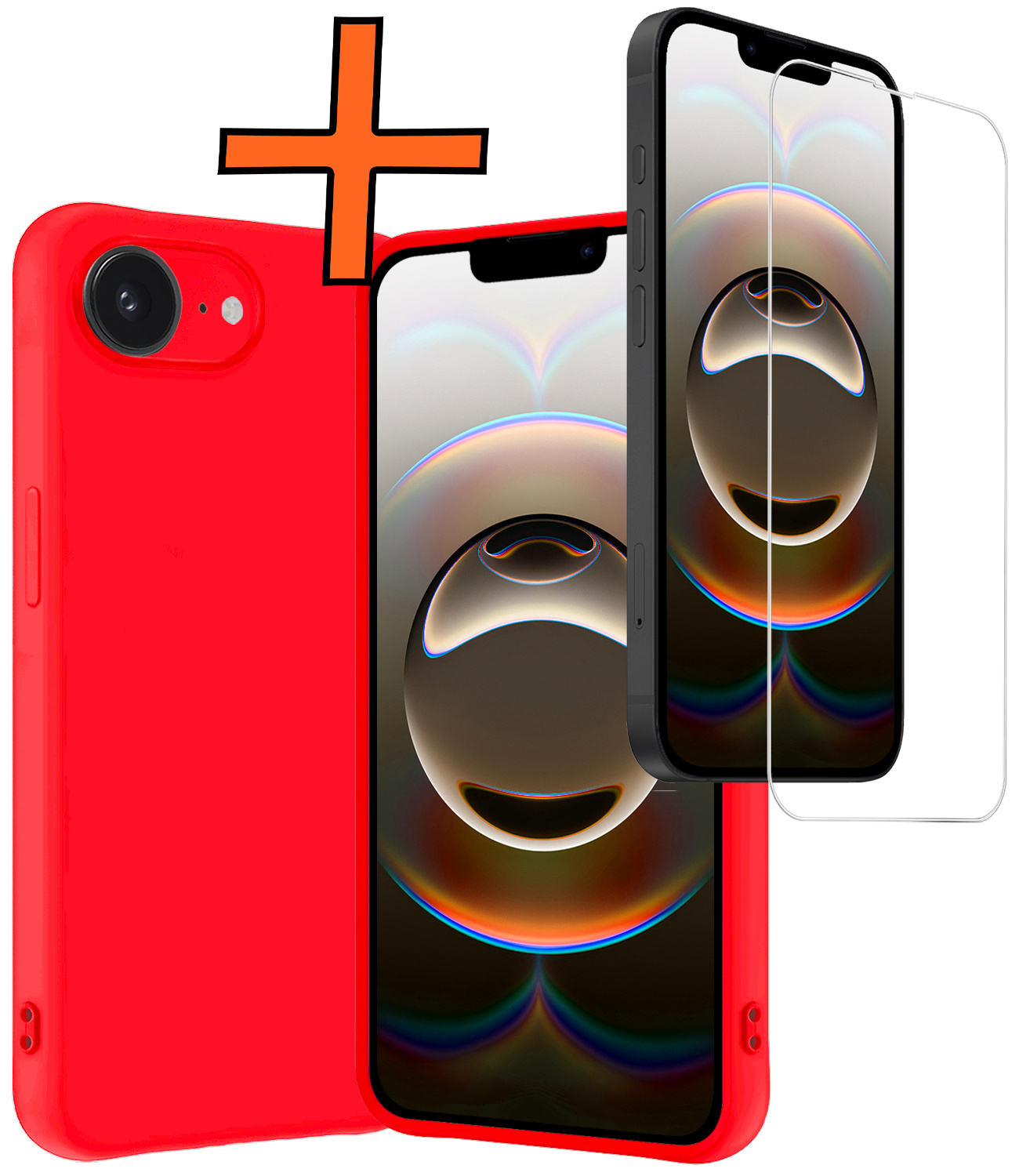 Nomfy Nomfy iPhone 16E Hoesje Siliconen Met Screenprotector Met Dichte Notch - Rood