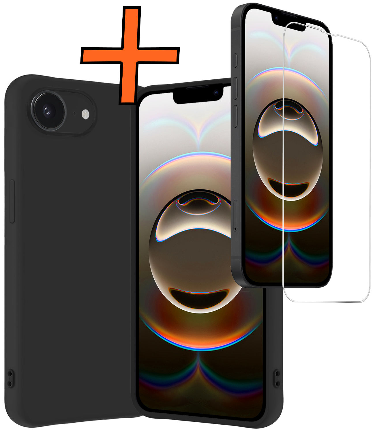 Nomfy Nomfy iPhone 16E Hoesje Siliconen Met Screenprotector Met Dichte Notch - Zwart