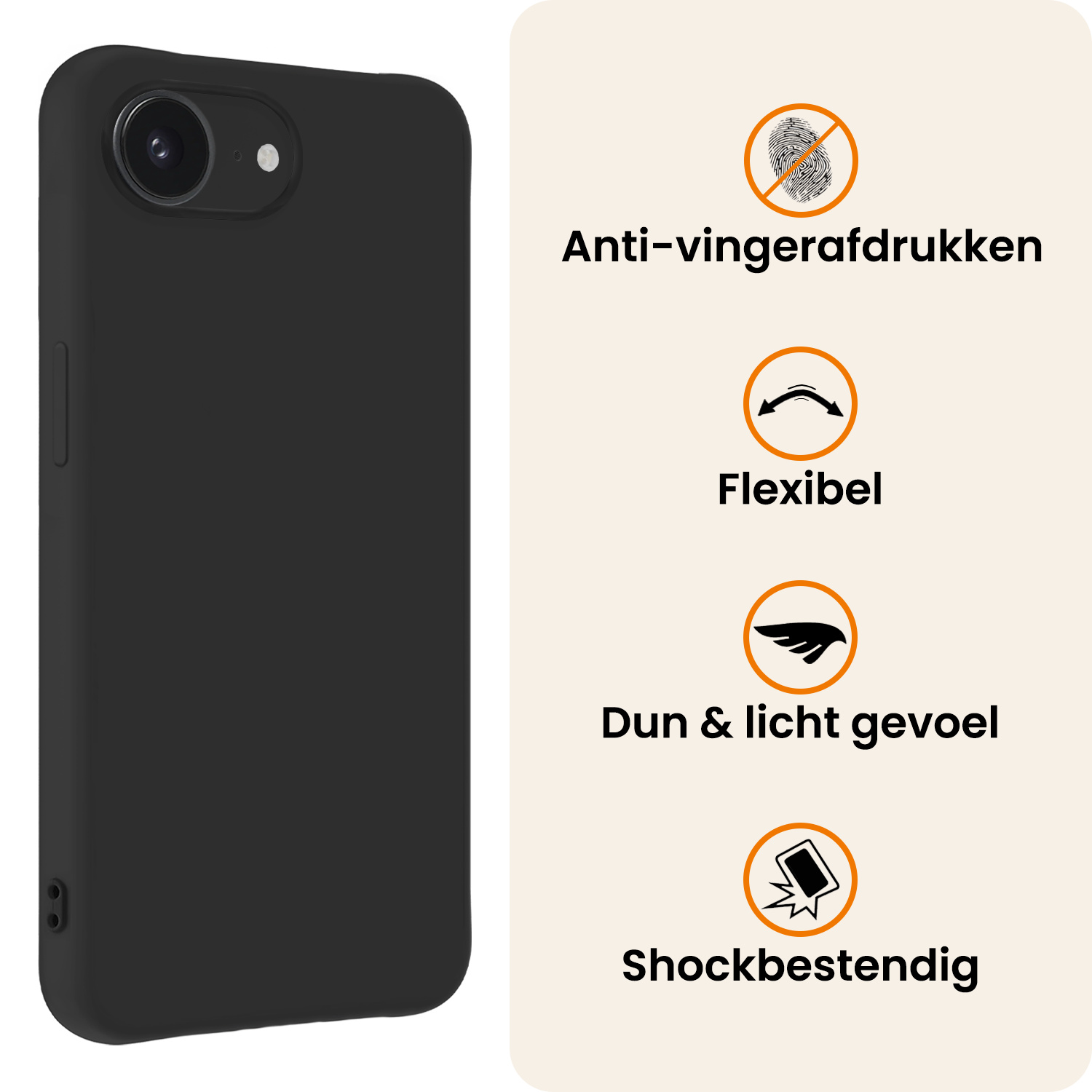 Nomfy Nomfy iPhone 16E Hoesje Siliconen Met Screenprotector Met Dichte Notch - Zwart