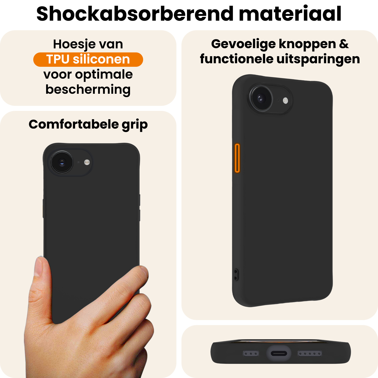 Nomfy Nomfy iPhone 16E Hoesje Siliconen Met Screenprotector Met Dichte Notch - Zwart