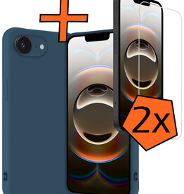Nomfy Nomfy iPhone 16E Hoesje Siliconen Met 2x Screenprotector Met Dichte Notch - Donkerblauw
