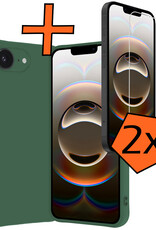 Nomfy Nomfy iPhone 16E Hoesje Siliconen Met 2x Screenprotector Met Dichte Notch - Donkergroen