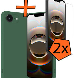 Nomfy Nomfy iPhone 16E Hoesje Siliconen Met 2x Screenprotector Met Dichte Notch - Donkergroen