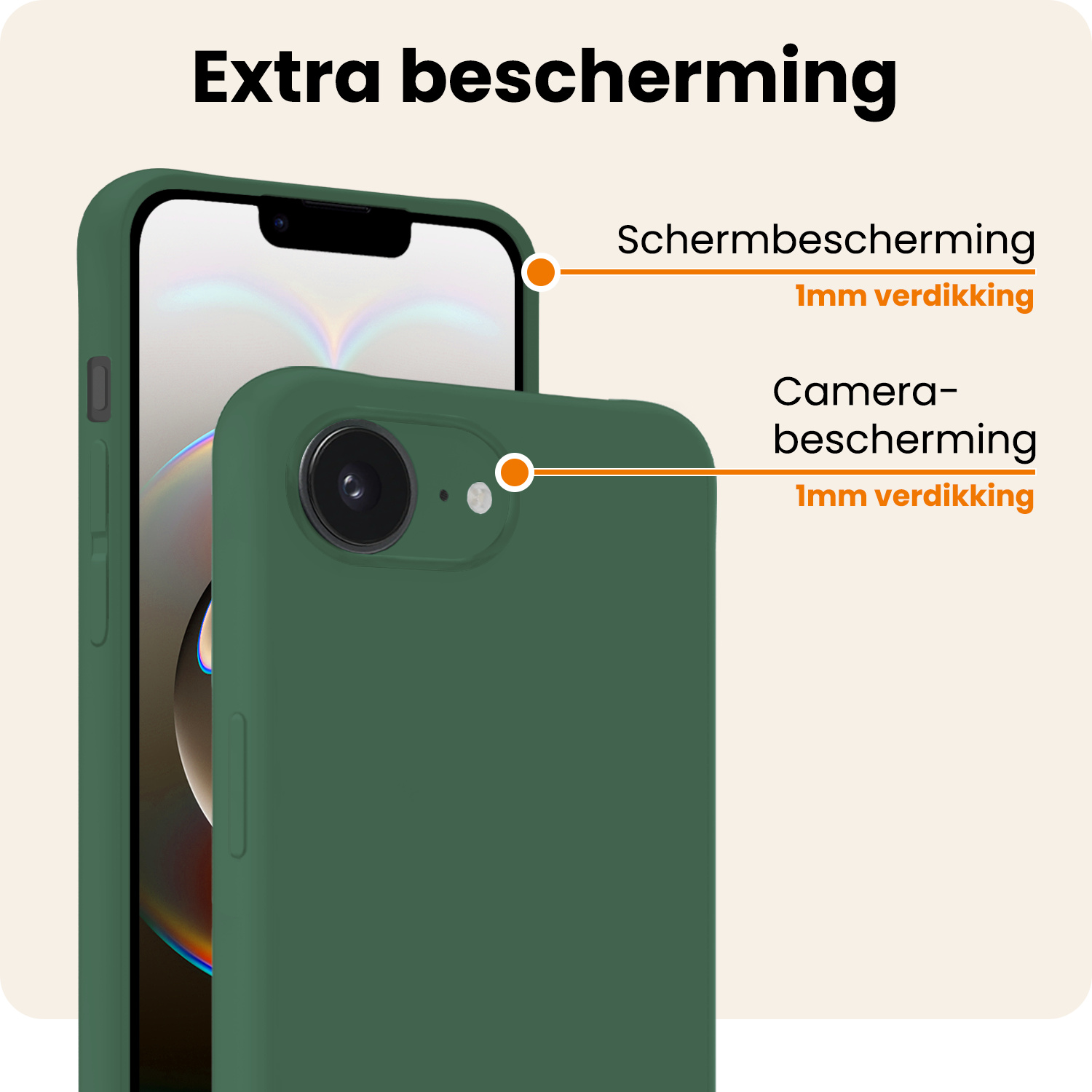 Nomfy Nomfy iPhone 16E Hoesje Siliconen Met 2x Screenprotector Met Dichte Notch - Donkergroen