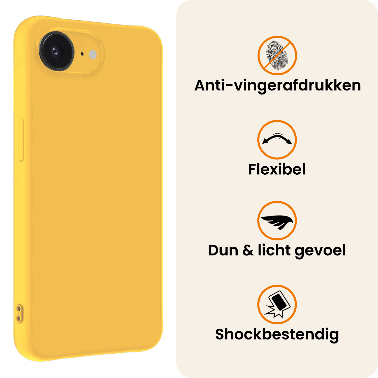 Nomfy Nomfy iPhone 16E Hoesje Siliconen Met 2x Screenprotector Met Dichte Notch - Geel