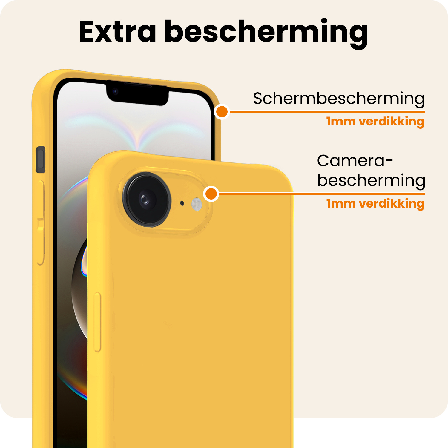 Nomfy Nomfy iPhone 16E Hoesje Siliconen Met 2x Screenprotector Met Dichte Notch - Geel