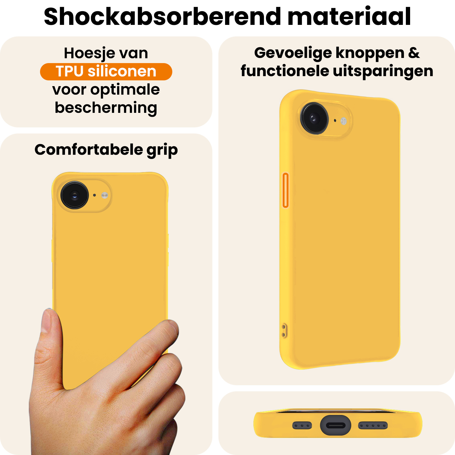 Nomfy Nomfy iPhone 16E Hoesje Siliconen Met 2x Screenprotector Met Dichte Notch - Geel