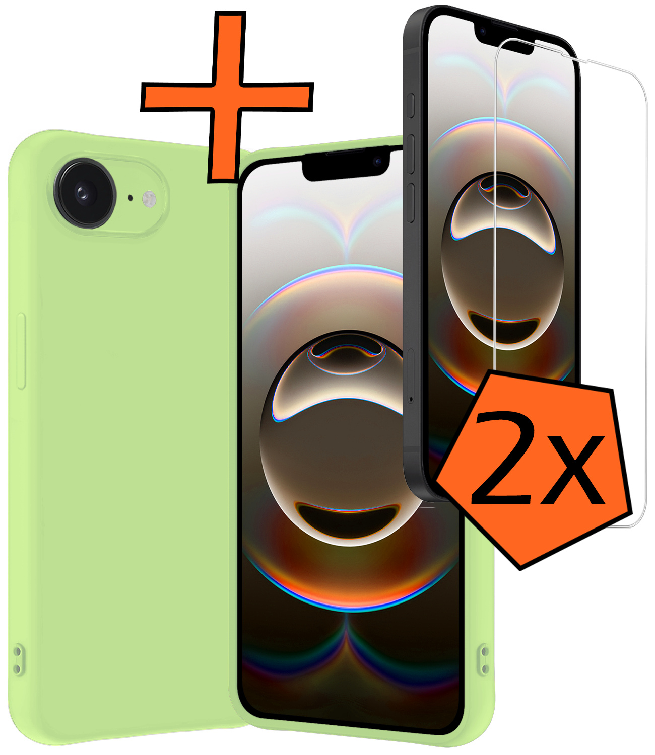 Nomfy Nomfy iPhone 16E Hoesje Siliconen Met 2x Screenprotector Met Dichte Notch - Groen