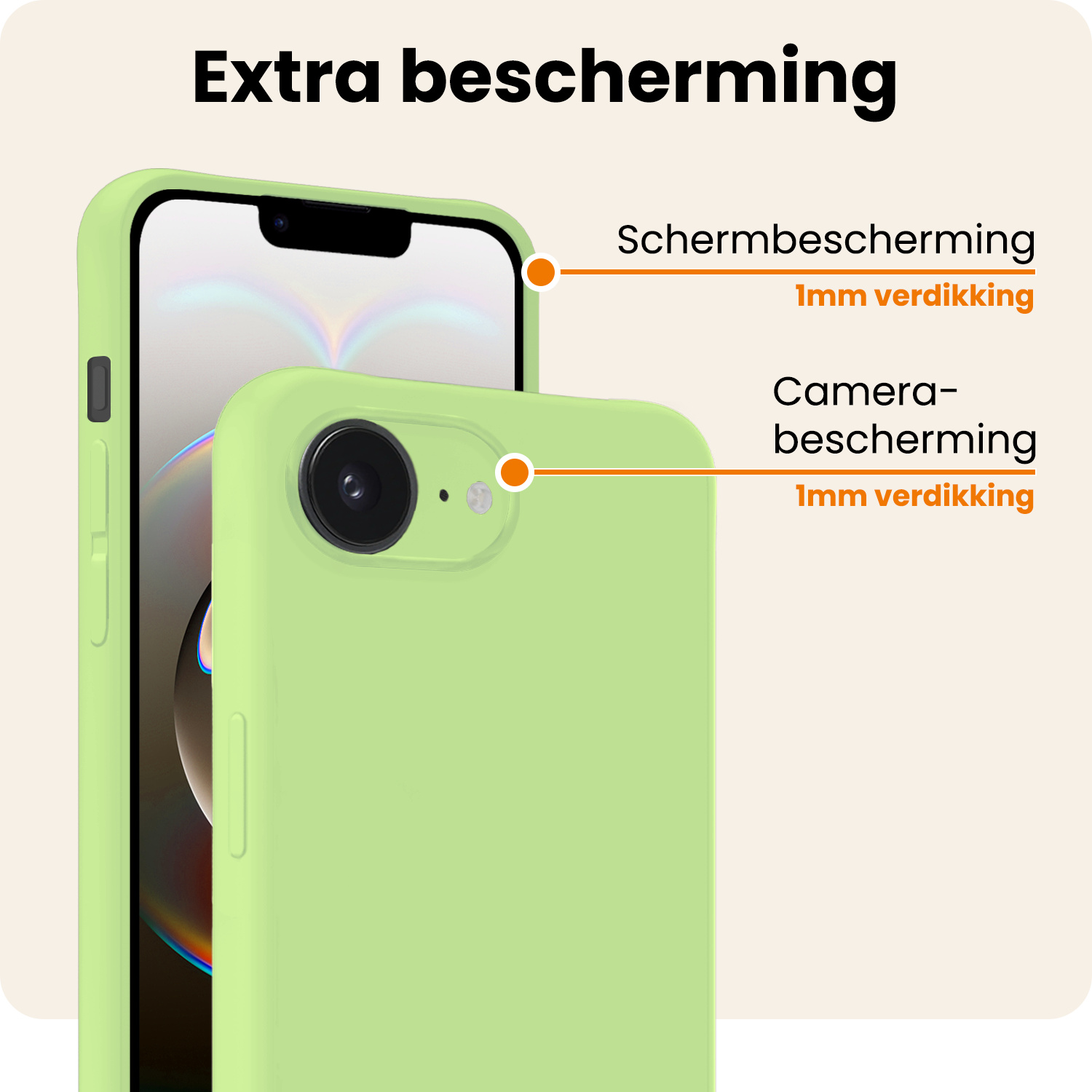 Nomfy Nomfy iPhone 16E Hoesje Siliconen Met 2x Screenprotector Met Dichte Notch - Groen