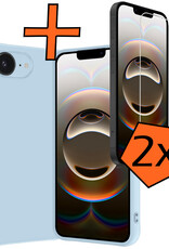Nomfy Nomfy iPhone 16E Hoesje Siliconen Met 2x Screenprotector Met Dichte Notch - Lichtblauw