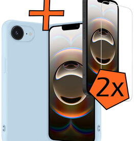 Nomfy Nomfy iPhone 16E Hoesje Siliconen Met 2x Screenprotector Met Dichte Notch - Lichtblauw