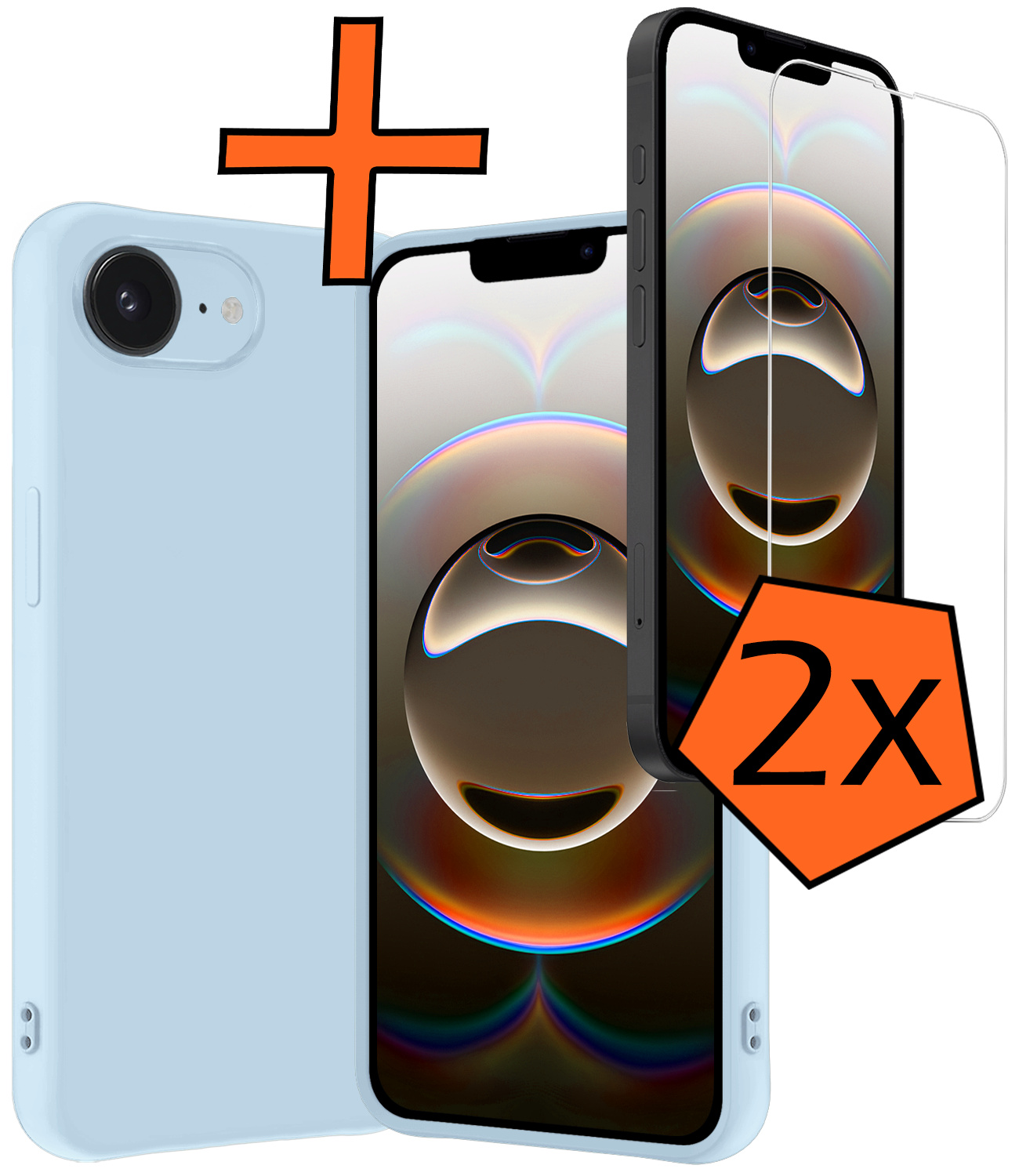 Nomfy Nomfy iPhone 16E Hoesje Siliconen Met 2x Screenprotector Met Dichte Notch - Lichtblauw