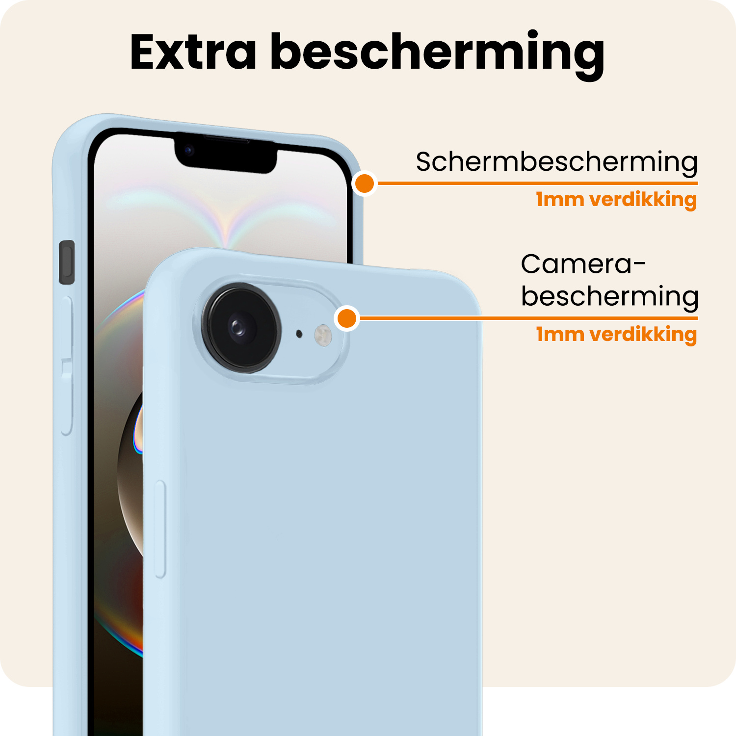 Nomfy Nomfy iPhone 16E Hoesje Siliconen Met 2x Screenprotector Met Dichte Notch - Lichtblauw