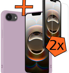 Nomfy Nomfy iPhone 16E Hoesje Siliconen Met 2x Screenprotector Met Dichte Notch - Lila