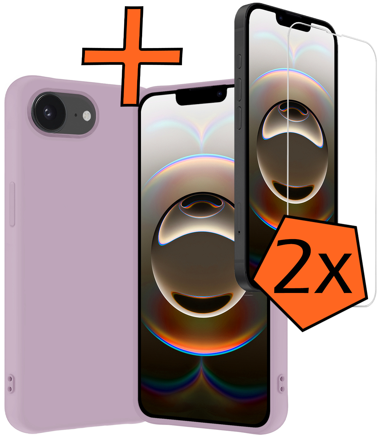 Nomfy Nomfy iPhone 16E Hoesje Siliconen Met 2x Screenprotector Met Dichte Notch - Lila