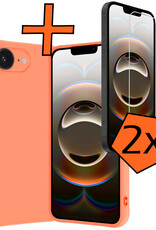 Nomfy Nomfy iPhone 16E Hoesje Siliconen Met 2x Screenprotector Met Dichte Notch - Perzik