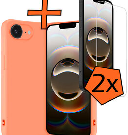 Nomfy Nomfy iPhone 16E Hoesje Siliconen Met 2x Screenprotector Met Dichte Notch - Perzik