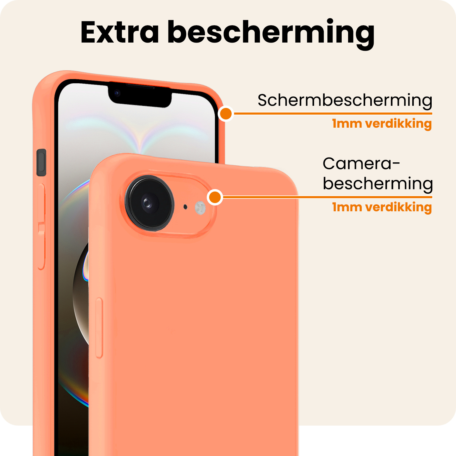 Nomfy Nomfy iPhone 16E Hoesje Siliconen Met 2x Screenprotector Met Dichte Notch - Perzik
