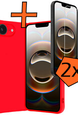 Nomfy Nomfy iPhone 16E Hoesje Siliconen Met 2x Screenprotector Met Dichte Notch - Rood