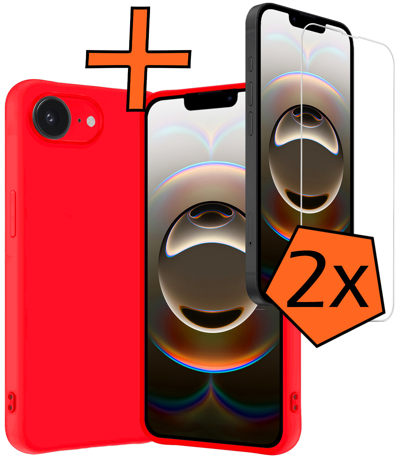 Nomfy Nomfy iPhone 16E Hoesje Siliconen Met 2x Screenprotector Met Dichte Notch - Rood