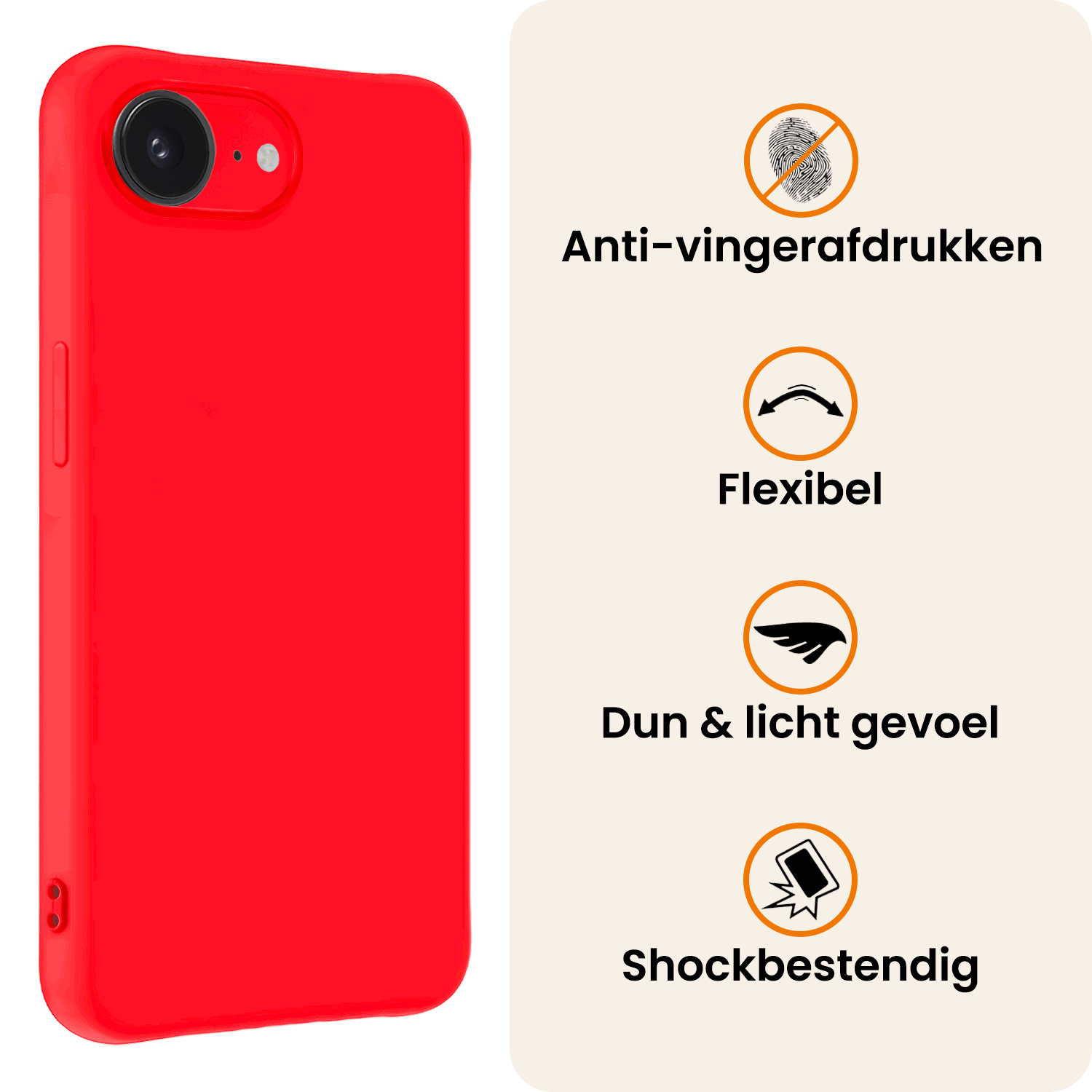Nomfy Nomfy iPhone 16E Hoesje Siliconen Met 2x Screenprotector Met Dichte Notch - Rood