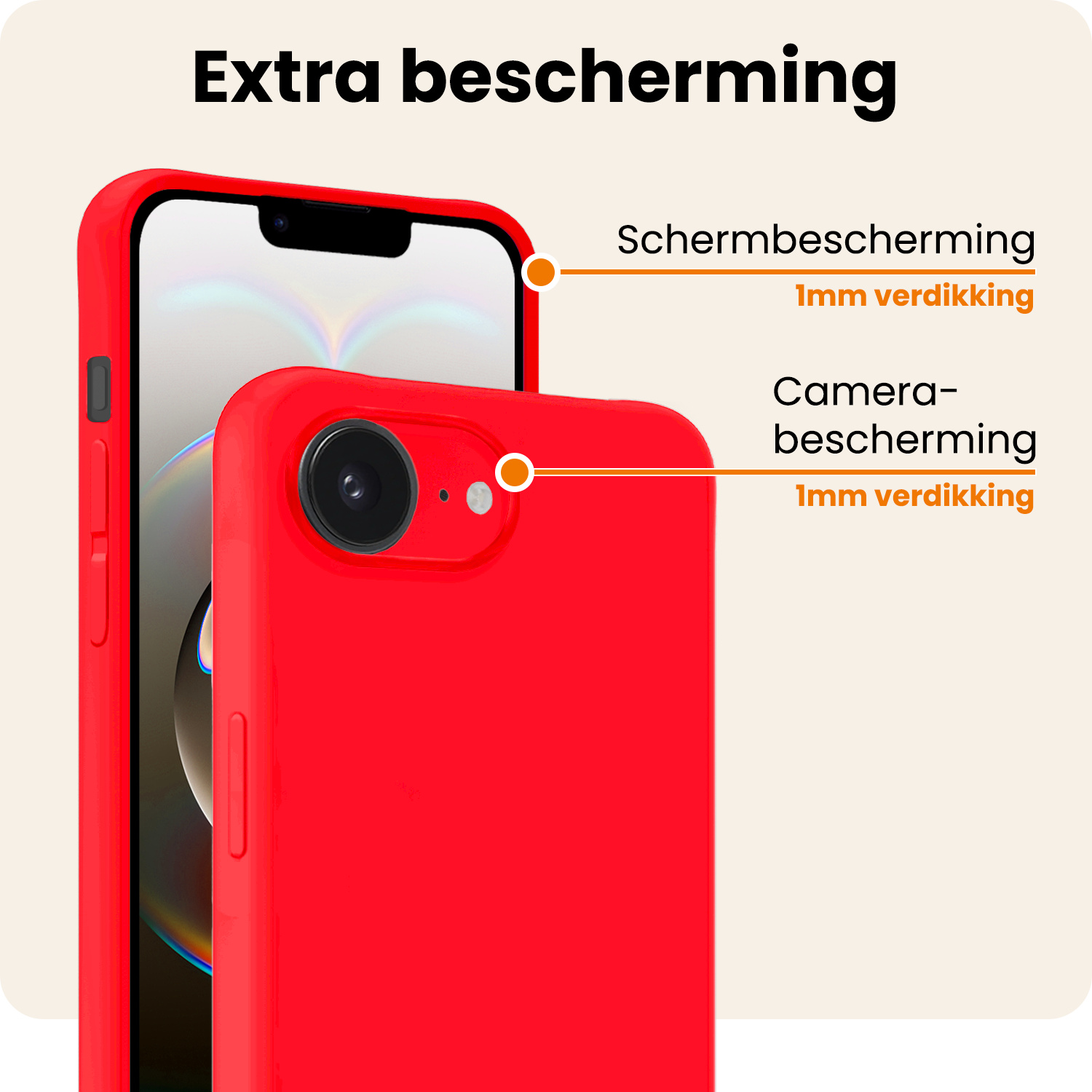 Nomfy Nomfy iPhone 16E Hoesje Siliconen Met 2x Screenprotector Met Dichte Notch - Rood