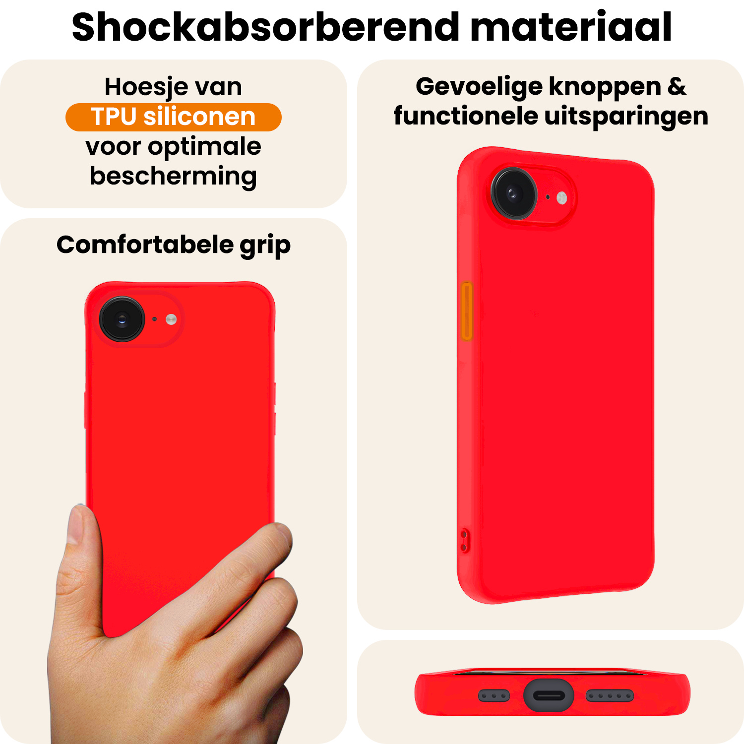 Nomfy Nomfy iPhone 16E Hoesje Siliconen Met 2x Screenprotector Met Dichte Notch - Rood