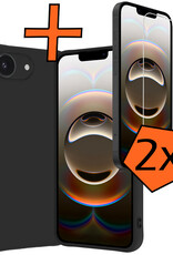 Nomfy Nomfy iPhone 16E Hoesje Siliconen Met 2x Screenprotector Met Dichte Notch - Zwart