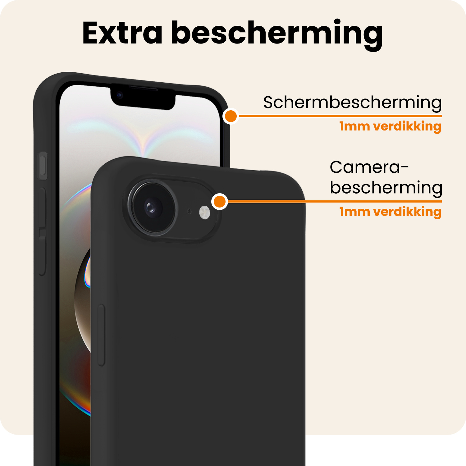 Nomfy Nomfy iPhone 16E Hoesje Siliconen Met 2x Screenprotector Met Dichte Notch - Zwart