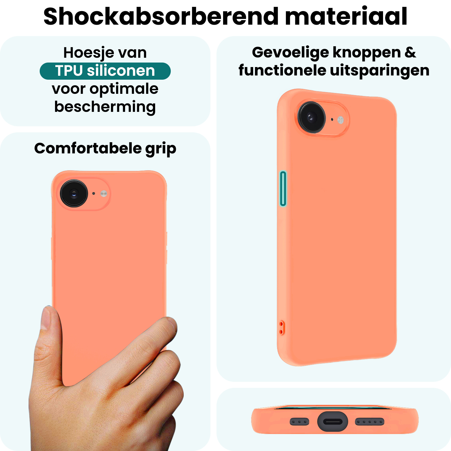 Forterra Forterra iPhone 16E Hoesje Siliconen - Perzik - 2 PACK