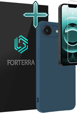 Forterra Forterra iPhone 16E Hoesje Siliconen Met Screenprotector Met Dichte Notch - Donkerblauw