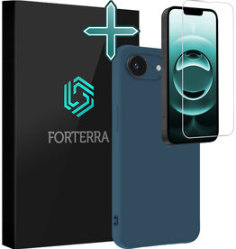 Forterra Forterra iPhone 16E Hoesje Siliconen Met Screenprotector Met Dichte Notch - Donkerblauw