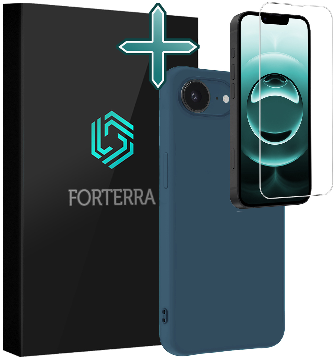 Forterra Forterra iPhone 16E Hoesje Siliconen Met Screenprotector Met Dichte Notch - Donkerblauw