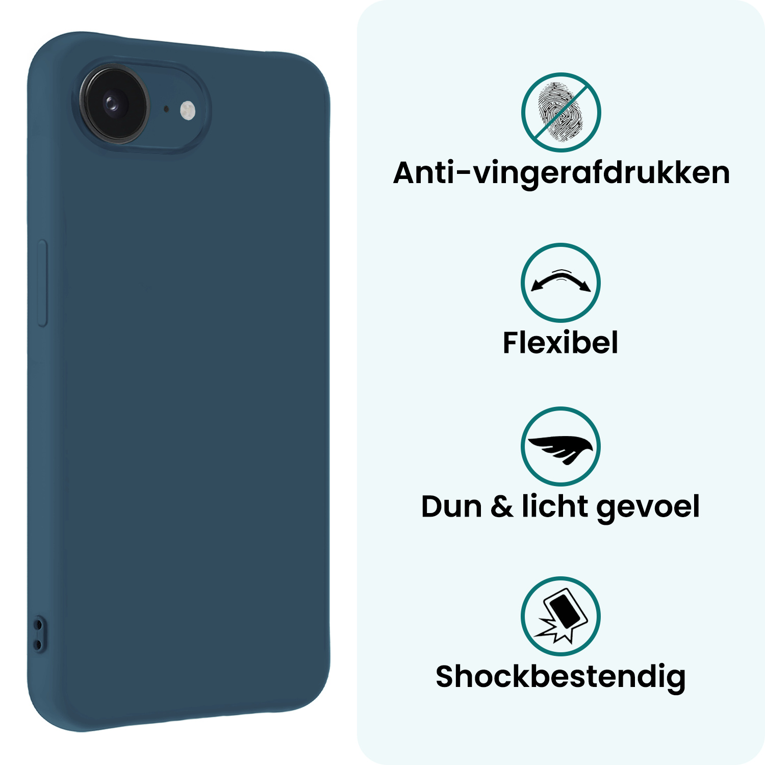 Forterra Forterra iPhone 16E Hoesje Siliconen Met Screenprotector Met Dichte Notch - Donkerblauw
