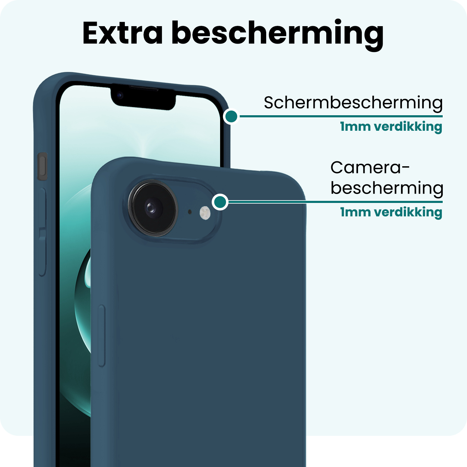 Forterra Forterra iPhone 16E Hoesje Siliconen Met Screenprotector Met Dichte Notch - Donkerblauw
