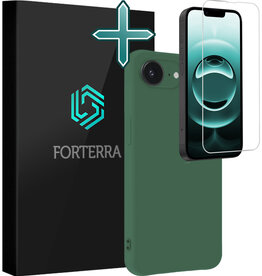 Forterra Forterra iPhone 16E Hoesje Siliconen Met Screenprotector Met Dichte Notch - Donkergroen