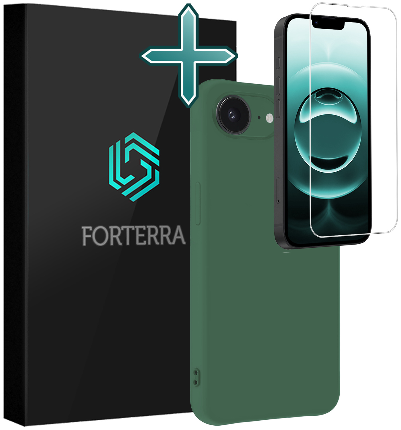 Forterra Forterra iPhone 16E Hoesje Siliconen Met Screenprotector Met Dichte Notch - Donkergroen