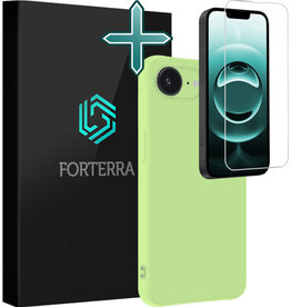 Forterra Forterra iPhone 16E Hoesje Siliconen Met Screenprotector Met Dichte Notch - Groen