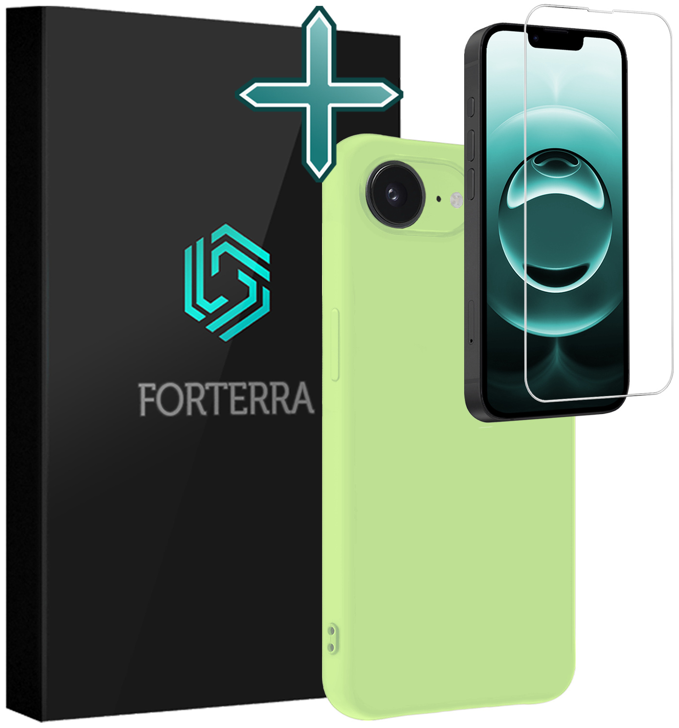 Forterra Forterra iPhone 16E Hoesje Siliconen Met Screenprotector Met Dichte Notch - Groen