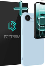 Forterra Forterra iPhone 16E Hoesje Siliconen Met Screenprotector Met Dichte Notch - Lichtblauw