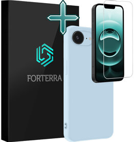 Forterra Forterra iPhone 16E Hoesje Siliconen Met Screenprotector Met Dichte Notch - Lichtblauw