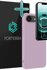 Forterra Forterra iPhone 16E Hoesje Siliconen Met Screenprotector Met Dichte Notch - Lila